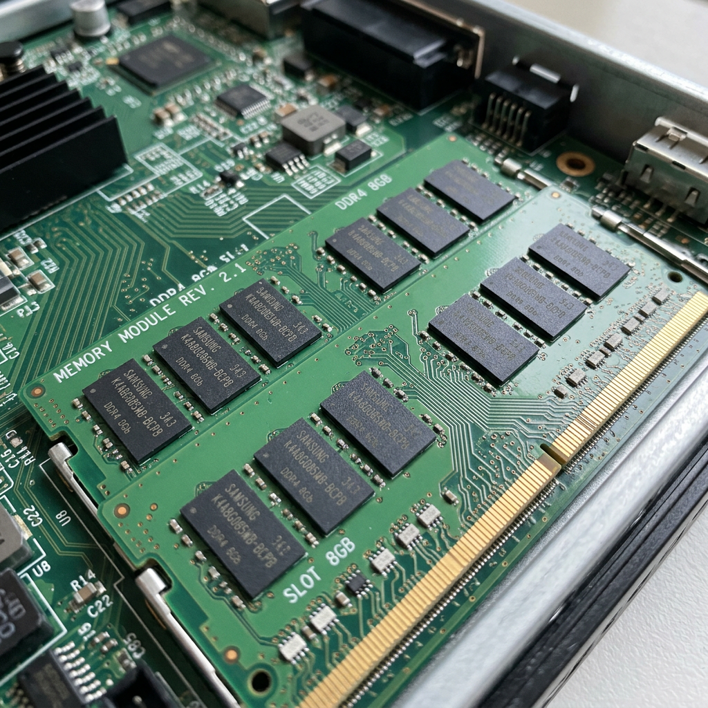 8GB DDR4 RAM memory module installed on computer motherboard