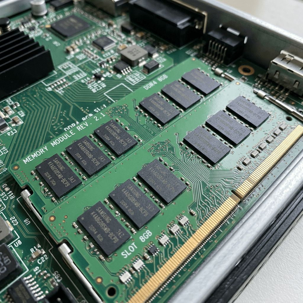 8GB DDR4 RAM memory module installed on computer motherboard